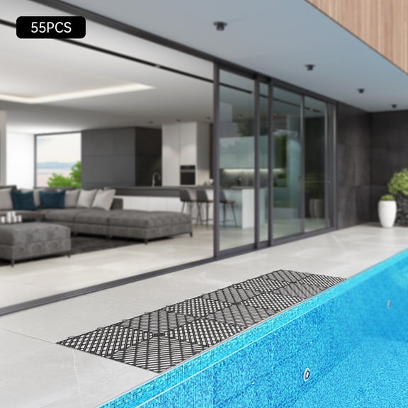 55 12x12x0.5 Inches PCS Tiles Interlocking Black, Drainage Tiles, Deck Outdoor Floor Interlocking Tiles, Deck Flooring for Pool Shower Bathroom Deck Patio Garage, PP Material