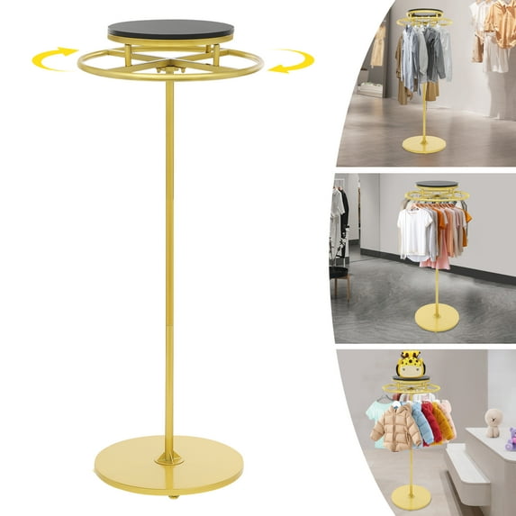 55.1in Round Clothing Rack, Clothes Display Rack, Rotatable Garment Rack(Black+Gold)