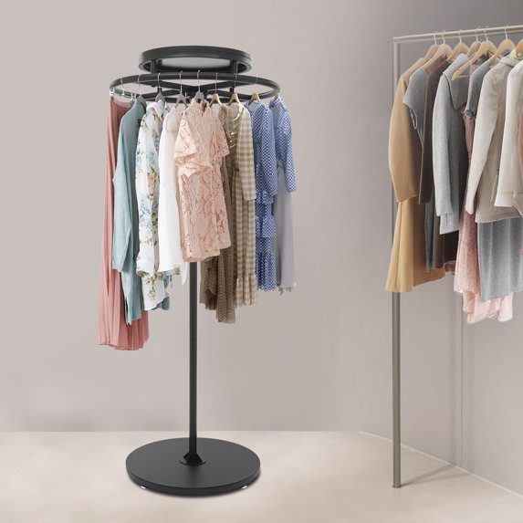 55.1in Round Clothing Rack, Clothes Display Rack, Rotatable Garment Rack(Black)