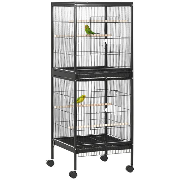 55" 2 In 1 Bird Cage Aviary Parakeet House for finches, budgies with Wheels, Black