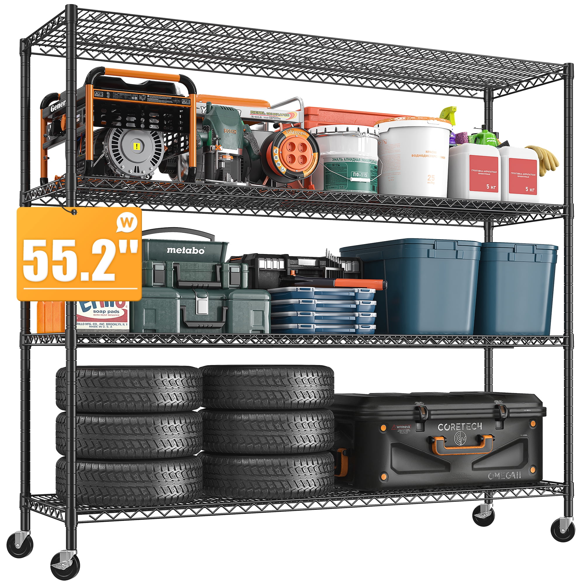 55.2"W x 75.3"H Rolling Storage Racks Heavy Duty Shelving Unit with