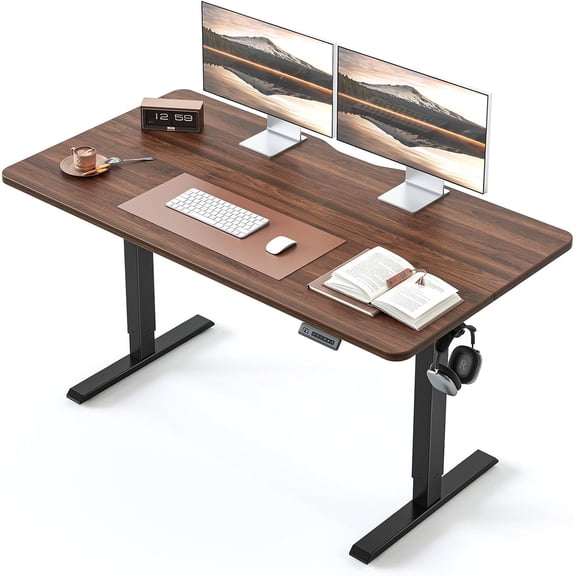 55 24 Inches Standing Desk, Ergonomic, Electric Height Adjustable, Sit and Stand Up, Computer Office Desk with Splice Board, Black Frame/Black Walnut Top