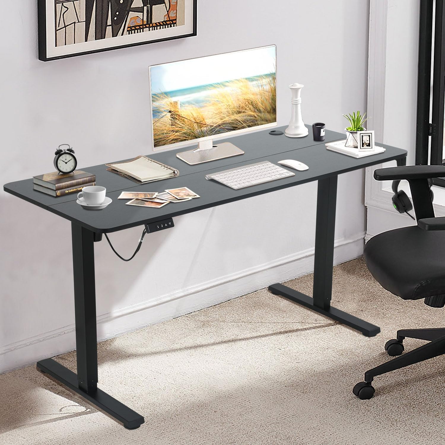 55*24In Computer Desk ，Electric Standing Desk ，Tshape with Headphone