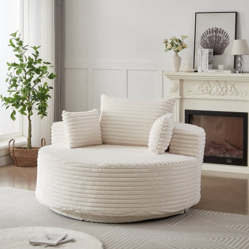 55" 360° Swivel Modern Multifunctional Sleeper, Convertible Sleeper Sofa with Chenille Fabric, Modular Sectional Sleeper Couch with Pillow Design for Living Room, Beige