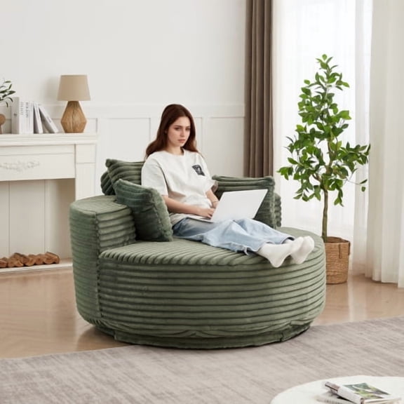 55" 360° Swivel Modern Multifunctional Sleeper, Convertible Sleeper Sofa with Chenille Fabric, Modular Sectional Sleeper Couch with Pillow Design for Living Room, Green