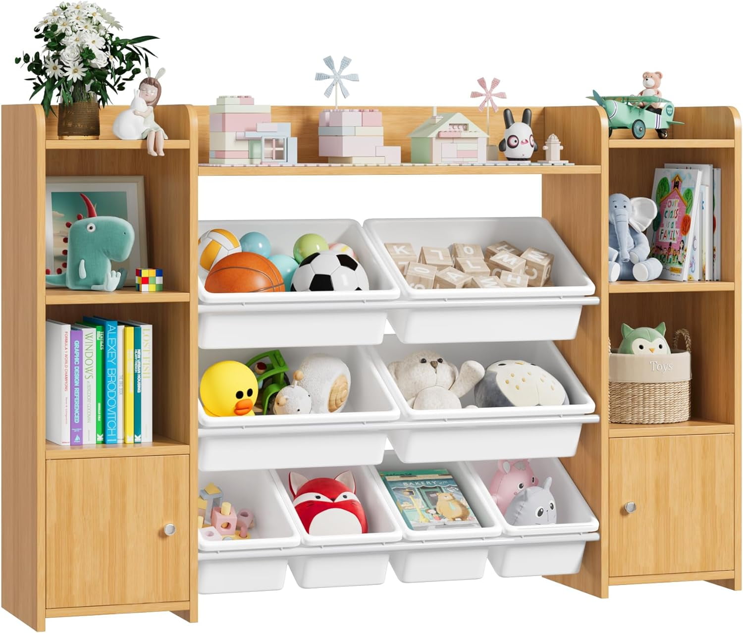 55''Large Toy Organizer with 8 Toy Bins Toy Organizers and with and 6