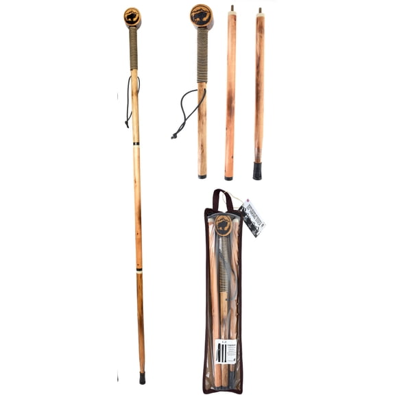 55"/3Pc Detachable Pine Wood Hiking Stick (Bison Design)