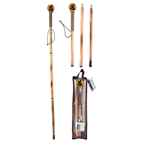 55"/3Pc Detachable Pine Wood Hiking Stick (Eagle Design)