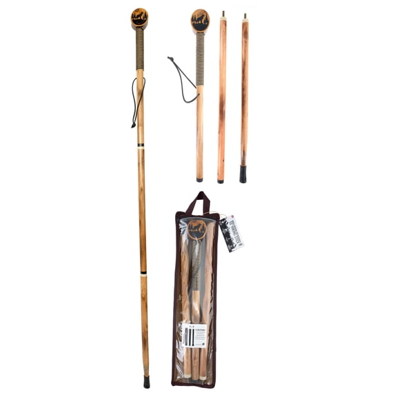 55"/3Pc Detachable Pine Wood Hiking Stick (Wolf Design)
