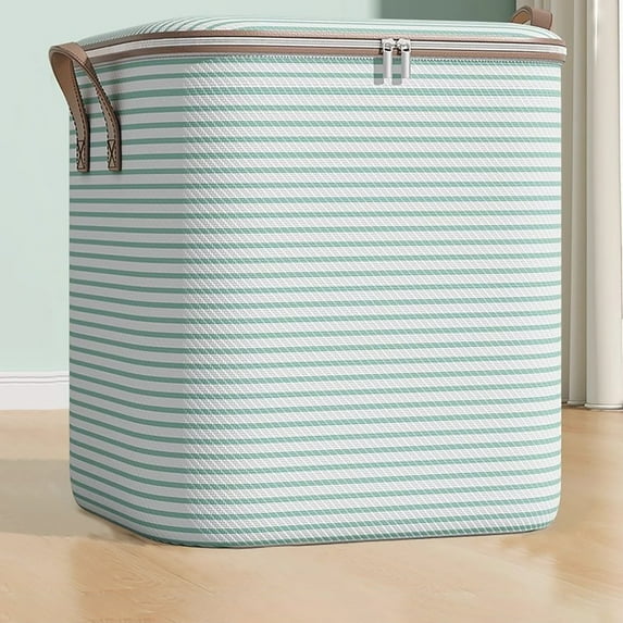 55.44 Gal Green Striped Storage Box - Zippered Fabric Organizer for Blankets, Quilts & Seasonal Clothing