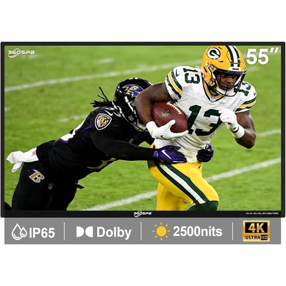 55" 4K Outdoor Google TV, 2500nits High Brightness Weatherpoof TV, IP65 Waterproof TVs, Outdise TV with Voice Assistant Remote, Compatible with Dolby, Outdoor TVs Family Patios, Sports, Parties
