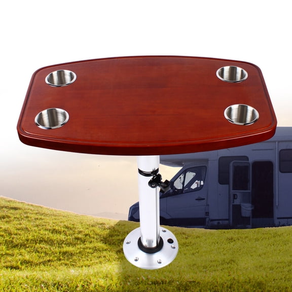 55.5-70.5cm Adjustable RV Table Dark Brown+Silver Rectangular Removable RV Table with 4 Holders