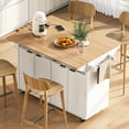 thumbnail image 1 of 55.5" Fluted Kitchen Island with Wood-Grain Top 2 Drop Leaf, Rolling Kitchen Storage Cart with Power Outlet, 4 Doors, Spice Rack, Curved Edge, 1 of 9