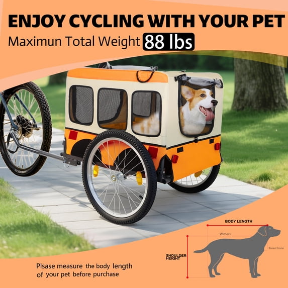 55.5" Heavy Duty Pet Bike Trailer with All-Terrain Wheels & Universal Hitch,Trailer with Foldable,Suitable for Large Medium Pets,Orange