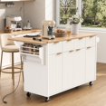thumbnail image 1 of 55.5'' Kitchen Island with Storage, Rolling Kitchen Cart with Drop Leaf, Power Outlet USB Port, 4 Doors 3 Drawers, Faux Marble Top, Fluted Design, White, 1 of 15
