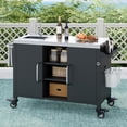 thumbnail image 1 of 55.5" Outdoor Kitchen Island with 304 Stainless Steel Sink, Metal BBQ Prep Table Cart with Faucet, Storage Cabinet & 4 Lockable Wheels, Patio Bar Sink Station for Grilling and Pizza Prep, 1 of 7