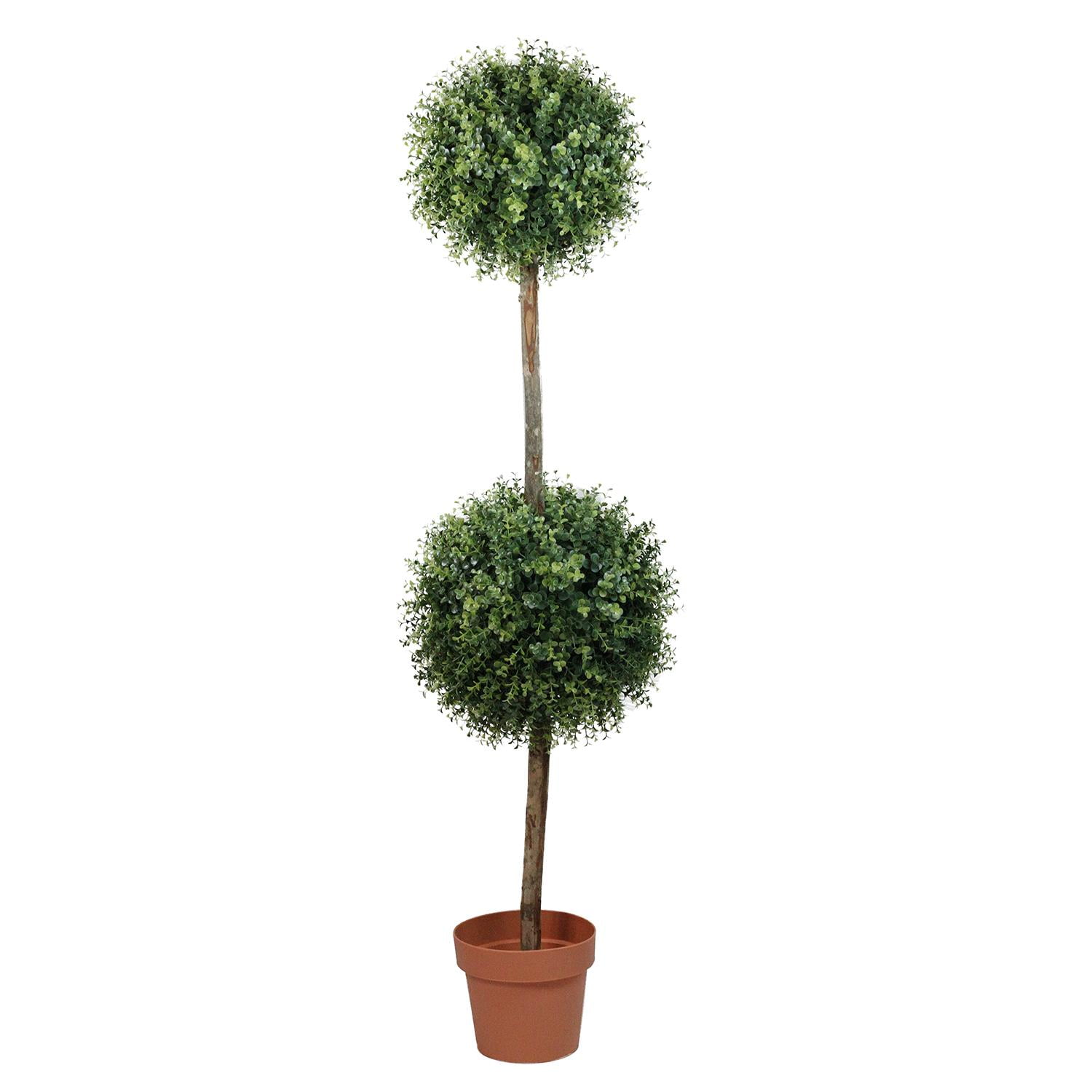 55.5" Potted Two-Tone Artificial Boxwood Double Ball Topiary Tree