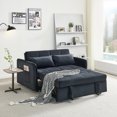 thumbnail image 1 of 55.5" Pull Out Sofa Bed, Velvet Sleeper Sofa Couch with Adjustable Backrest and USB Socket, Tufted Upholstered Sofa Bed with 2 Lumbar Pillows and Side Pockets for Living Room, Office, Apartment, Black, 1 of 9