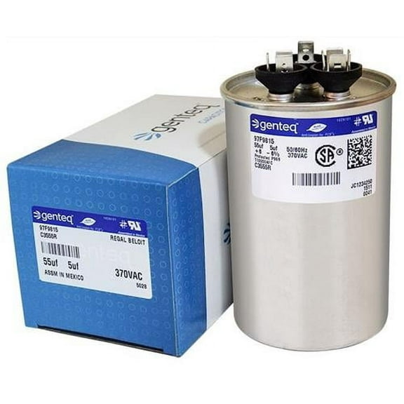 55/5 uF MFD x 370 VAC Dual Round Genteq / GE Industrial Replacement Capacitor # C3555R / 97F9815