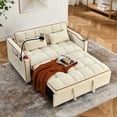 thumbnail image 1 of 55.51 inch versatile foldable sofa bed in 3 lengths, modern sofa sofa sofa velvet pull-out bed, adjustable back and with USB port and ashtray and swivel phone stand (Beige), 1 of 8