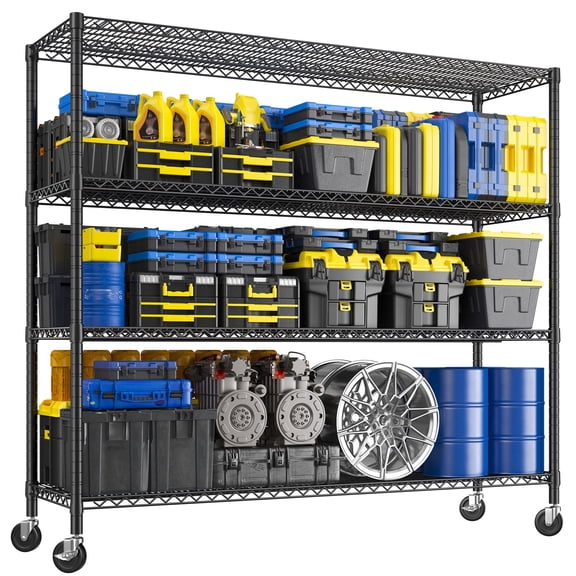 melmine 55.52"W Heavy Duty Rolling Storage Shelves with Wheels,2480lbs Extra Deep Wire Shelving Unit,Reinforced 1-Inch Steel Tube Frame,24"D Adjustable Metal Storage Rack for Garage,Pantry & Basement