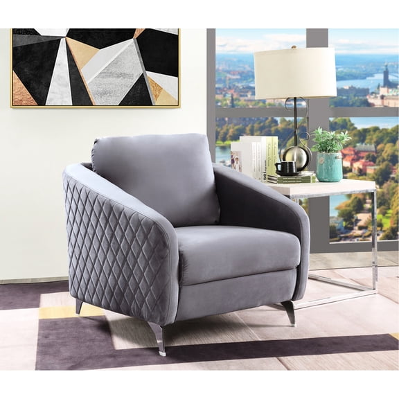 55.54 Lb Gray Velvet Accent Armchair With Legs And Pocket Coil Springs 36" In Velvet, 23 In. Package Height, Removable Back Cushions