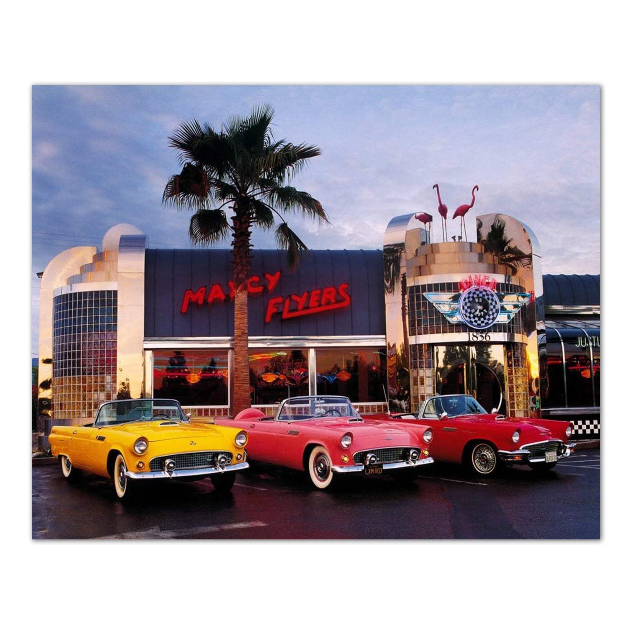 Street Hot Rod At Old Cafe Diner Poster — 16x20 Inches, Vintage Car Art Print, Retro Wall Decor