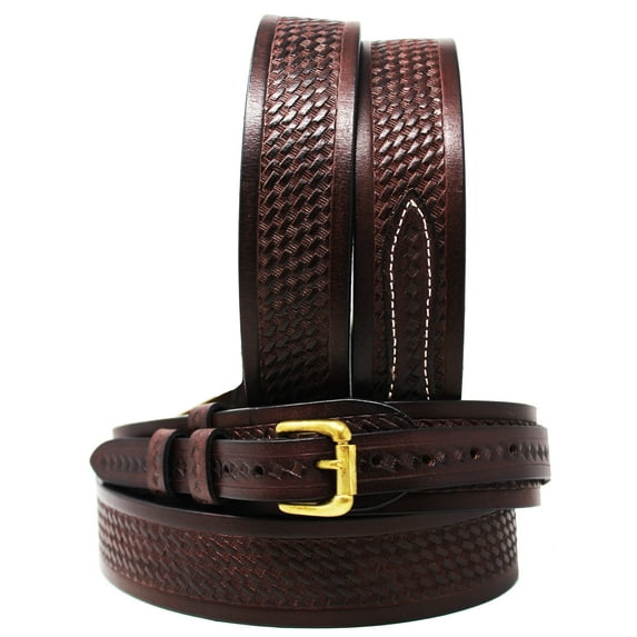 55-56 Men's 1-1/2" Western Brown Basket Weave Tooled Leather Ranger Belt 26Ranger13