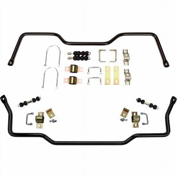Speedway Motors Front and Rear Sway Bar Kit Compatible With 1955-1957 Chevy Tri Five Solid Steel 1 Inch Front 7/8 Inch Rear Poly Bushings Black Powder Coat