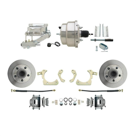 Speedway Motors Power Disc Brake Conversion Kit with 11 Inch Vented Rotors, Dual 8 Inch Chrome Booster, Complete Bolt-On Front Upgrade, compatible with 19551958 Chevy