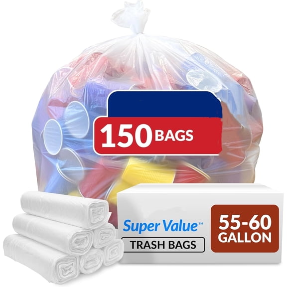 55-60 Gallon (150 Count) (Clear) - Star Seal Super High Density Rolls - Heavy Duty Can Liners, Garbage Bags, Bulk Bags - 50, 55, 60 Gallon Capacity