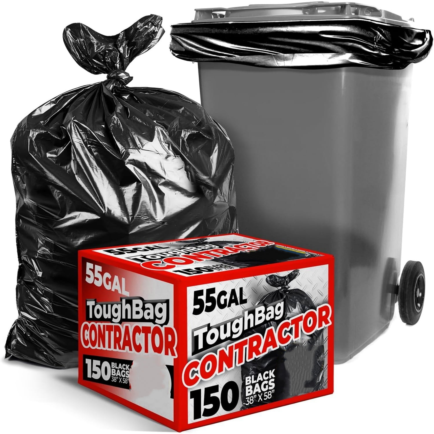 55-60 Gallon Heavy Duty Trash Bags - 150 Count, Large Black Garbage Bags