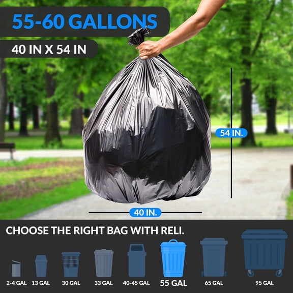55-60 Gallon Trash Bags Heavy Duty | 150 Count | 50-60 Gallon | Large Black Garbage Bags