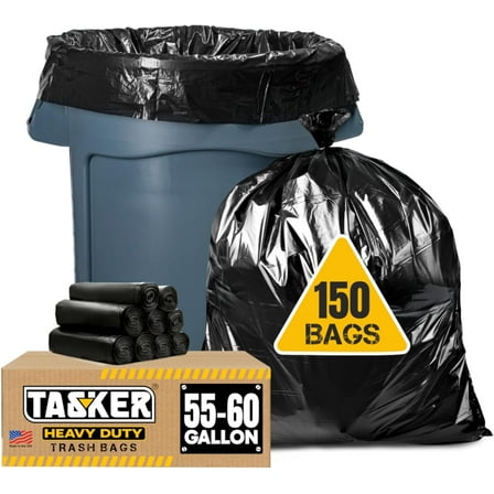 55-60 Gallon Trash Bags Heavy Duty | Mega ValuePack 150 Bags | Large Black Garbage Bags | for Office, Commercial, Outdoor, Lawn, and Leaf