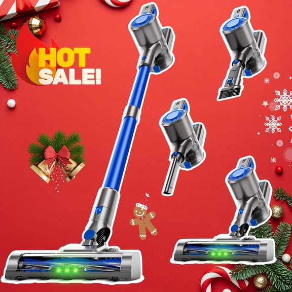 55-69KPA 2-in-1 Vacuum Cleaner, Green LED, Anti-Tangle Brush, Removable Battery, Multi Suction Levels, 45 Mins Runtime for Home & Car