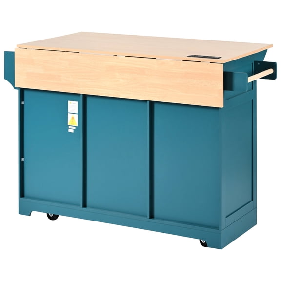 55.7'' Medium-Width Kitchen Island with Drop Leaves, 2 Doors & 3 Drawers / Spacious Storage and Functionality