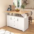thumbnail image 1 of 55.7'' Rolling Kitchen Island with 2 Drop Leaf and Power Outlet, Large Rolling Kitchen Cart on 5 Wheels, Folding Storage Island Table with Spice &Towel Rack,3 Drawers, for Kitchen, Dining Room,White, 1 of 9