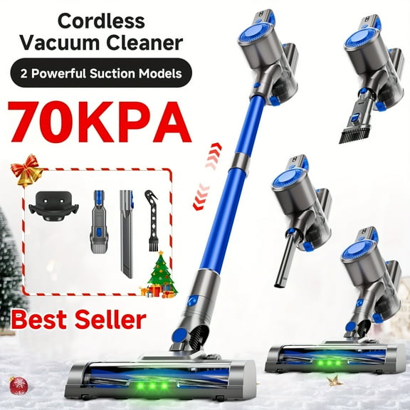 55-70 KPA Corded/Cordless Vacuum Cleaner - Lightweight with Upgraded Green LED, Anti-Tangle Brush, 45Min Battery, Multiple Suction Levels for Carpets/Pet Hair/Hardwood Floors