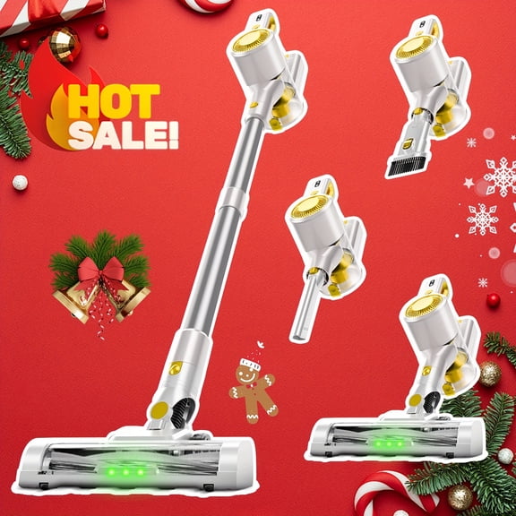 55-70KPa Corded & Cordless Vacuum, Green LED Light, Anti-Tangle Brush, Removable Battery, Multi Suction Levels, 45Mins Runtime for Car, Carpet, Pet Hair & Hardwood Floors