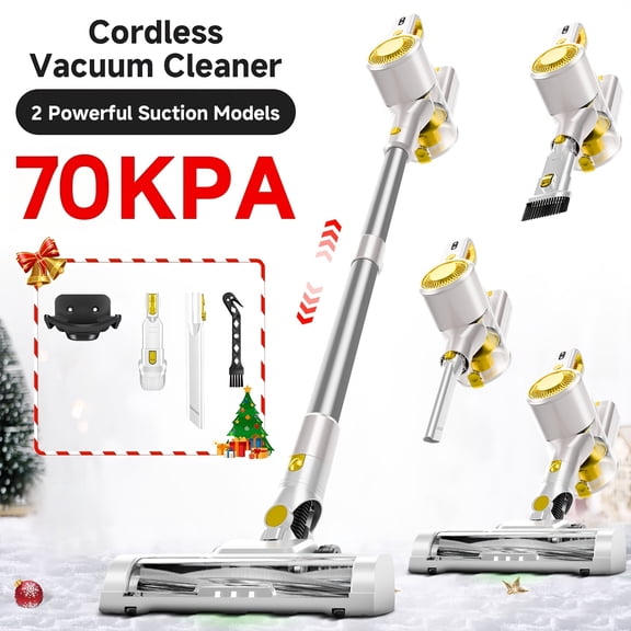 55-70KPa Cordless Vertical Vacuum Cleaner, 3-Speed Adjustment, 45 Mins Battery Life, Detachable Battery, LED Floor Brush, Lightweight Handheld Vacuum for Pet Hair, Carpet & Hard Floor