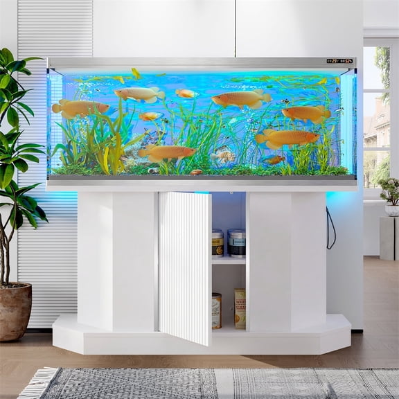 55-75 Gallon Fish Tank Stand, Heavy Duty Aquarium Stand with Cabinet Storage & Power Outlet for Turtle Tank Reptile Terrarium, 880LBS Capacity, White