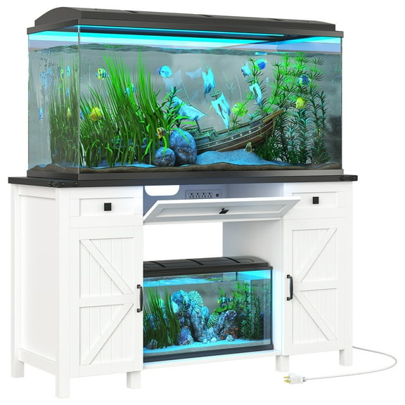 55-75 Gallon Fish Tank Stand, Multifunctional Aquarium Stand with Changing Station, Modern Console Stand with Drawers and Storage Cabinet, White