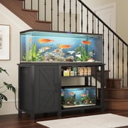 55-75 Gallon Fish Tank Stand with Power Outlet & Adjustable Shelf, Heavy Duty Aquarium Stand with Cabinet Storage for Fish Tank, Turtle Tank, Reptile Terrarium, 1000LBS Capacity, Black