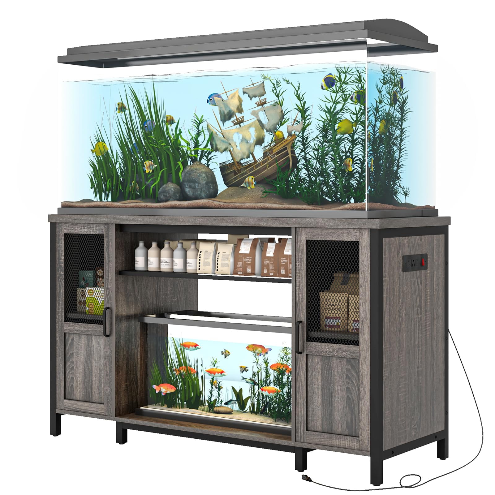 Built this custom bar to fit like a glove around this 55 gallon aquarium..Top  panel lifts up to feed the fish and…