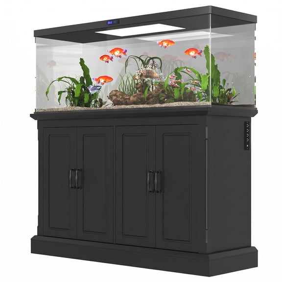55-75 Gallon Fish Tank Stand with Power Outlet, Heavy Duty Aquarium Stand with 4 Cabinets for Turtle Tank, Reptile Terrarium, Black