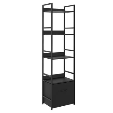 55.8"H Bookshelf 5 Shelf Bookcase Freestanding Fabric Drawers Office, Living Room Black