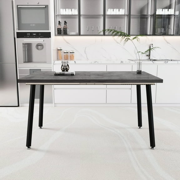 55.84 - 70.87" Expandable Dining Table, Rectangular, Gray With Black Metal Legs, Medieval Industrial Style For Family & Friends Gatherings Modern Kitchen Rectangular , Expandable, Theme