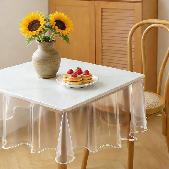 55 × 86 Inch Clear Vinyl Tablecloth Protector, Bexikou Waterproof Oil-Proof Plastic Rectangle Transparent Table Cover for Dining Table
