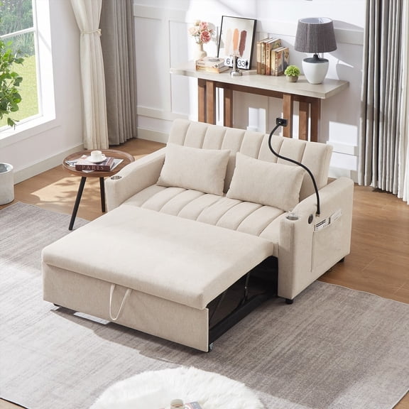55.9" Loveseat Sofa with 360°Swivel Phone Holder & 3 USB Ports - 3 Level Backrest