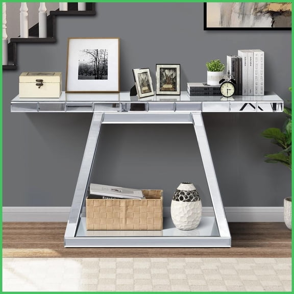 55.9" Luxe Mirror Coffee Table for Entryway/Living Room Sturdy Wood Frame, 360 Reflective, Easy-Clean & Space-Saving